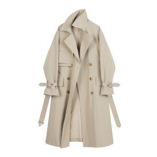 Plain Double-breasted Medium Long Trench Jacket