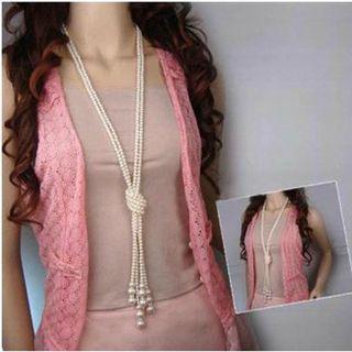 Knot Tassel Faux Pearl Necklace White - One Size