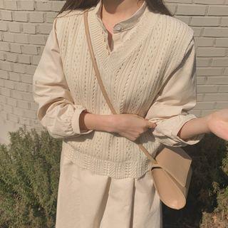 V-neck Pointelle Knit Vest Ivory - One Size