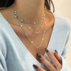 Faux Crystal Faux Pearl Layered Alloy Necklace Silver - One Size