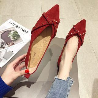 Faux Suede Studded Strap Flats