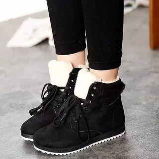 Fleece-lined Lace Up Short Boots