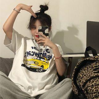 Short-sleeve Car Print Top