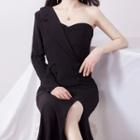 Long-sleeve One-shoulder Maxi A-line Dress