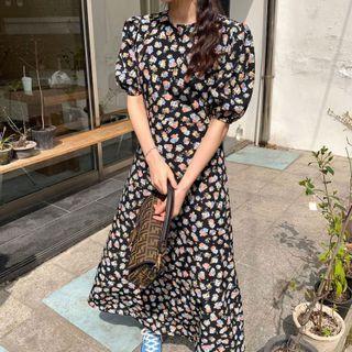 Puff Sleeve Floral Print Dress