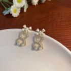 Bow Bear Faux Pearl Alloy Dangle Earring 1 Pair - Gold & White - One Size