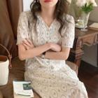 Short-sleeve V-neck Pattern Dress Almond - One Size
