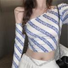 Long-sleeve Lettering Cropped T-shirt / High-waist Wide-leg Pants
