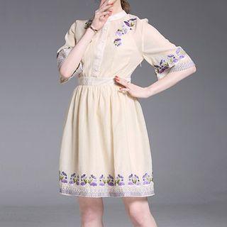 Floral Elbow-sleeve A-line Dress
