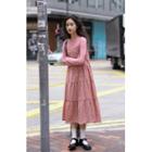 Plain Long-sleeve Top / Floral Midi Spaghetti Strap Dress