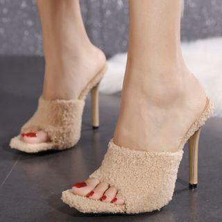 High-heel Fleece Slide Sandals