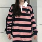 Striped Collared Pullover Stripe - Pink - One Size