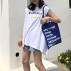 Lettering Sleeveless Slit Back T-shirt