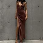 Halter-neck Plunge Slit Maxi Sheath Dress