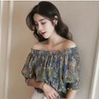 Floral Print Off-shoulder Elbow-sleeve Chiffon Top