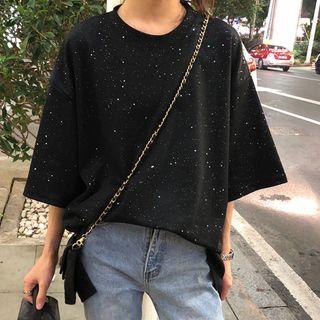 3/4-sleeve Oversize Glitter T-shirt