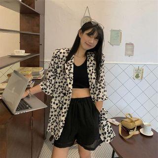 Elbow-sleeve Floral Blazer