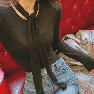 Inset Scarf Slim-fit Sheer Top