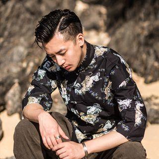 Chinese-style Frog-button Printed Shirt