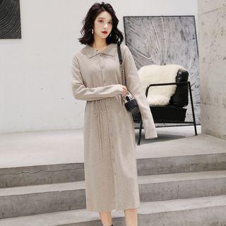 Button-up Long-sleeve Midi Knit Dress