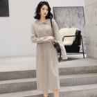 Button-up Long-sleeve Midi Knit Dress