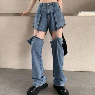 Chained Crop Tank Top / Cutout Wide Leg Jeans