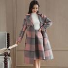 Set: Plaid Woolen A-line Skirt + Plaid Woolen Coat