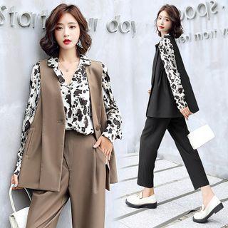 Set: V-neck One Button Vest + Cropped Dress Pants