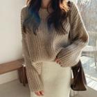 Drop-shoulder Wool Blend Ribbed Sweater