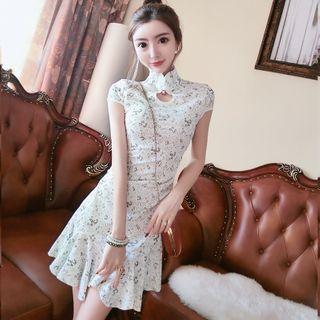 Short-sleeve Floral Print Mini A-line Qipao
