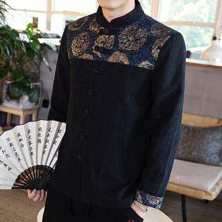 Embroidered Linen Frog-buttoned Jacket