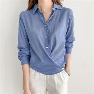 Long-sleeve Wrap-hem Shirt