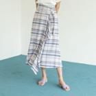 Draped Plaid Maxi Wrap Skirt