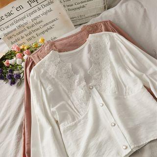 Cropped Lace-panel Loose Blouse