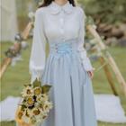 Set: Plain Shirt + Striped Lace Up Maxi A-line Skirt