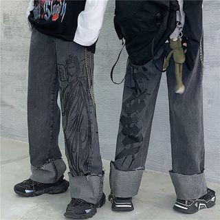 Printed Wide Leg Jeans