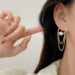 Faux Pearl Chain Sterling Silver Dangle Earring E4212 - 1 Pair - White Faux Pearl - Gold - One Size