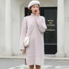 Mock Neck Long-sleeve Cable Knitted Dress