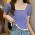 Plain Knitted Square-neck T-shirt