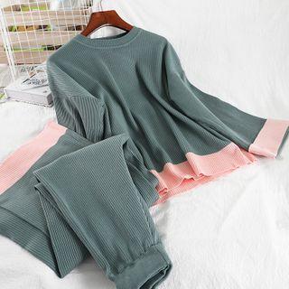 Set: Two-tone Sweater + Pants Blue - One Size
