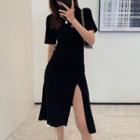 Short-sleeve Slit A-line Dress / Spaghetti-strap A-line Dress