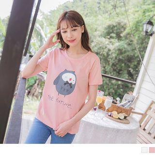 Owl Printing Short-sleeve Round Neck T-shirt