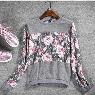Long-sleeve Floral Panel T-shirt