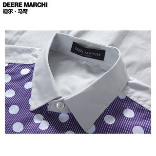 Polka Dot Panel Long-sleeve Shirt