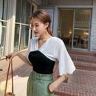 Bell-sleeve Knit Panel Top
