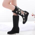 Embroidered Wedge-heel Tall Boots