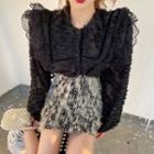 Lace Long-sleeve Blouse / Furry Skirt