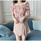 Floral Short-sleeve Blouse / High Waist Skort