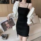 Spaghetti-strap Mini Sheath Dress / Denim Jacket