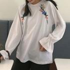 Long-sleeve Flower Embroidered T-shirt